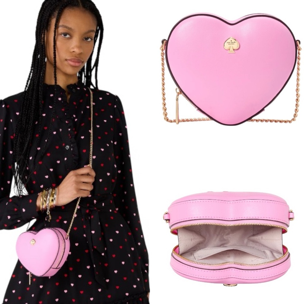 kate spade Pink Heart Crossbody Bag with Gold Chain